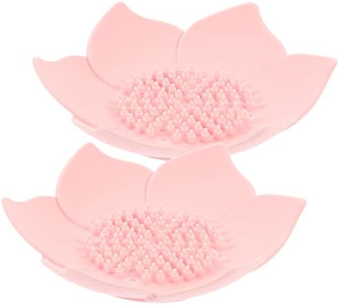 Cabilock 2pc Silicone Soap Dish Holder Pink Floral Bathroom Tray