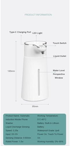 Liquid Automatic Foaming Soap Dispenser 400ml Touchless USB Rechargeable Wall Mount Commercial Use