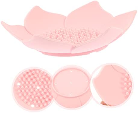 Ciieeo 2pcs Pink Flower Soap Dish with Non-Slip Base