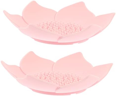 Ciieeo 2pcs Pink Flower Soap Dish with Non-Slip Base