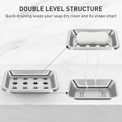FUKANG Stainless Steel Soap Dish Double Layer Drain Durable Multipurpose