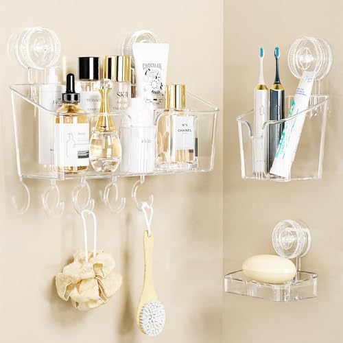 LUXEAR Shower Caddy Suction Cup 3 Pack Clear White
