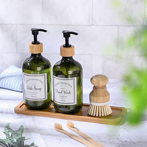 Zopeal 4-Piece Kitchen SoapDispenser Set with Bamboo Tray and Dish Brush