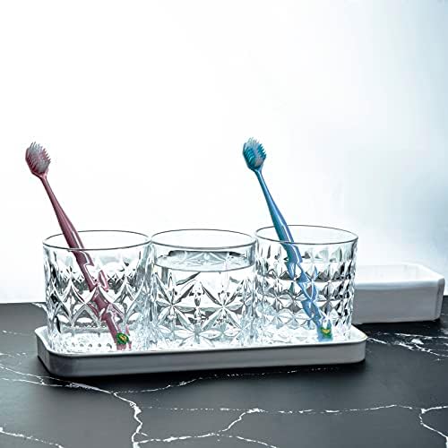 Gaolinci 2-Piece Glass Mouthwash Cup Set Diamond Embossed 8 Oz
