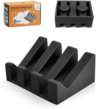 MRBULLOCK Amaza Silicone Soap Dish for Bar Soaps Self Draining Durable Black