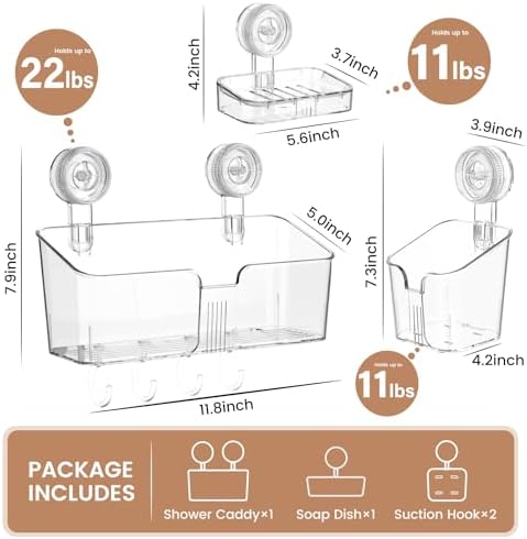 LUXEAR Shower Caddy Suction Cup 3 Pack Clear White