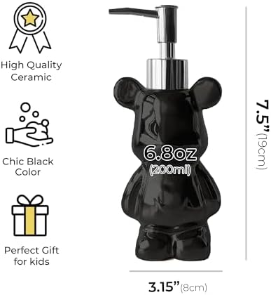LUNESTELLA Bear Compact Dispenser Black Silver Pump Cute for Hygiene