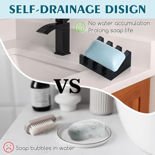 MRBULLOCK Amaza Silicone Soap Dish for Bar Soaps Self Draining Durable Black