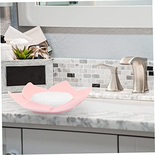 Cabilock 2pc Silicone Soap Dish Holder Pink Floral Bathroom Tray