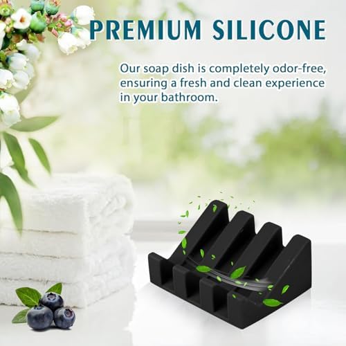 MRBULLOCK Amaza Silicone Soap Dish for Bar Soaps Self Draining Durable Black