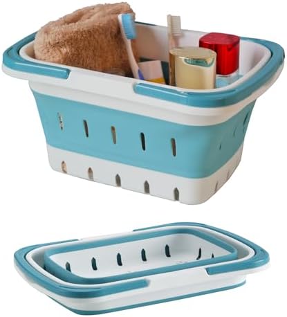 MINDFARGE Portable Folding Plastic Bath Caddy with Handle Blue