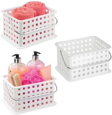 iDesign Shower Caddy Basket with Handle Set of 3 White