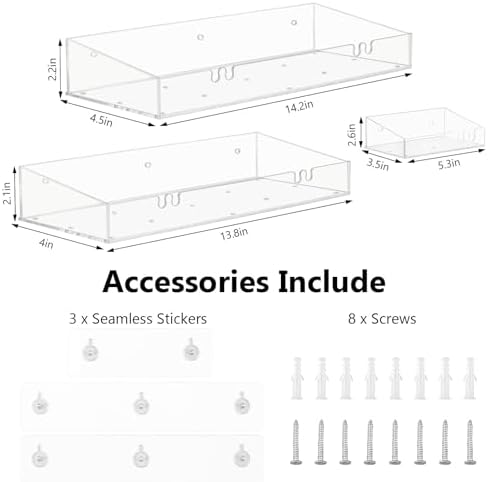 Durmmmur 3-Pack Acrylic Shower Caddy with Soap Dish and Hooks