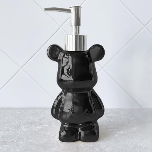 LUNESTELLA Bear Compact Dispenser Black Silver Pump Cute for Hygiene