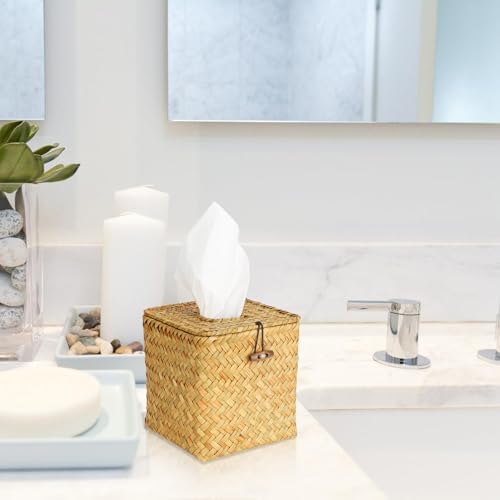 MoCHTERO Seagrass Tissue Box Cover - Square with Lid Orange