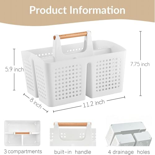 Portable shower caddy with 3 compartments and handle