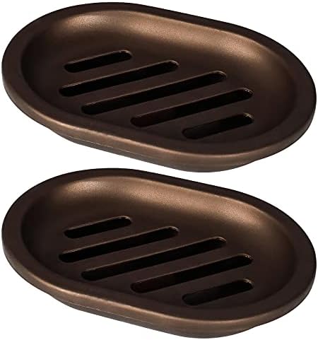 2 Pcs Soap Dish Set - Draining Double Layer Bronze