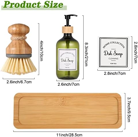 Zopeal 4-Piece Kitchen SoapDispenser Set with Bamboo Tray and Dish Brush