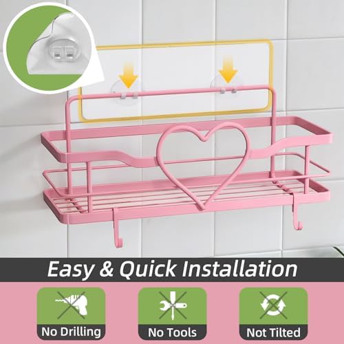 Pink Shower Caddy with 4 Removable Hooks 2 Pack