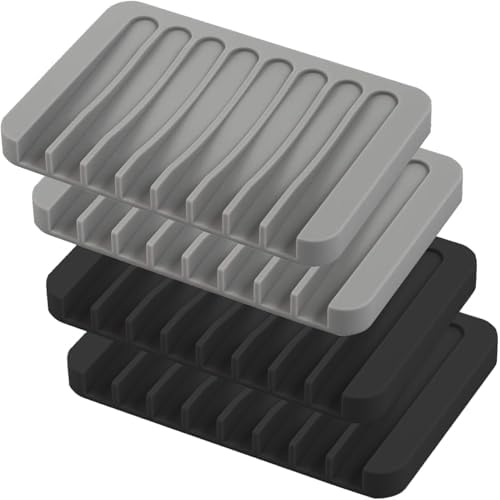 4-Piece Silicone Self-Draining Soap Dishes Extend Life Keep Clean