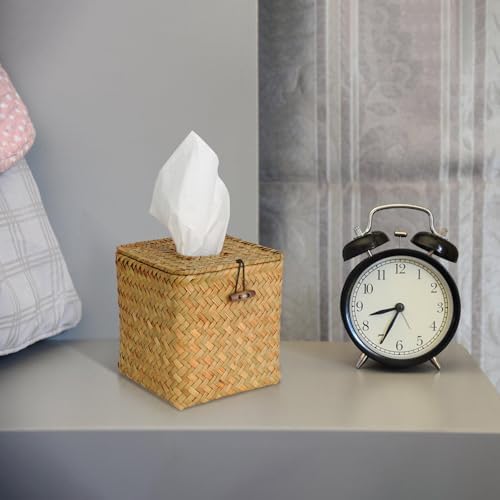 MoCHTERO Seagrass Tissue Box Cover - Square with Lid Orange