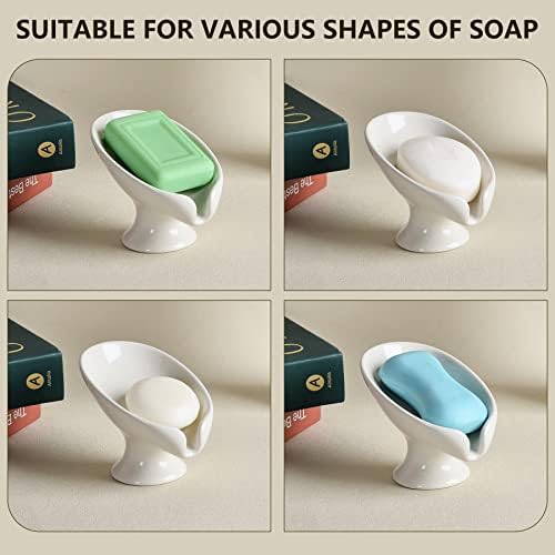 Self-Draining Ceramic Soap Dish Cream White by Antiss Home