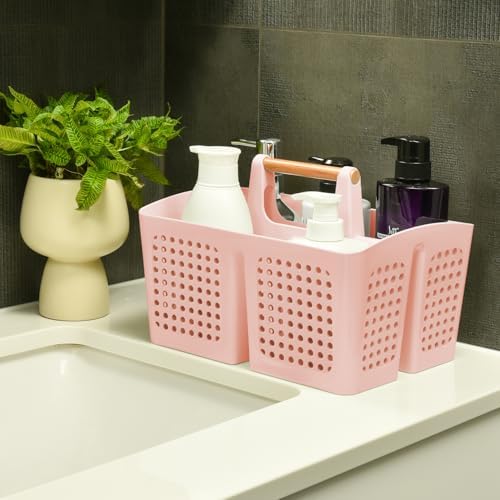 PAKCHOICE Portable Shower Caddy with 3 Compartments Pink