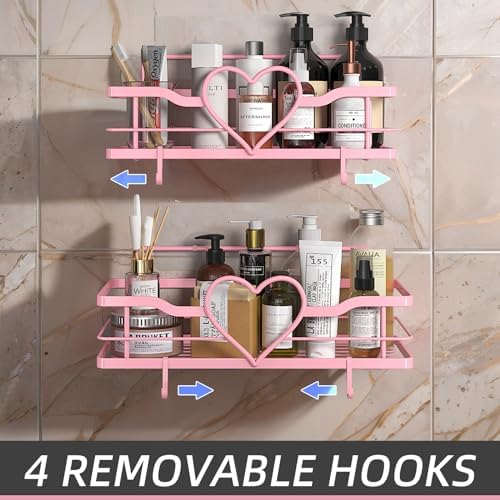 Pink Shower Caddy with 4 Removable Hooks 2 Pack