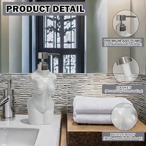 Ceramic Girl Soap Dispenser Refillable for Bathroom and Kitchen