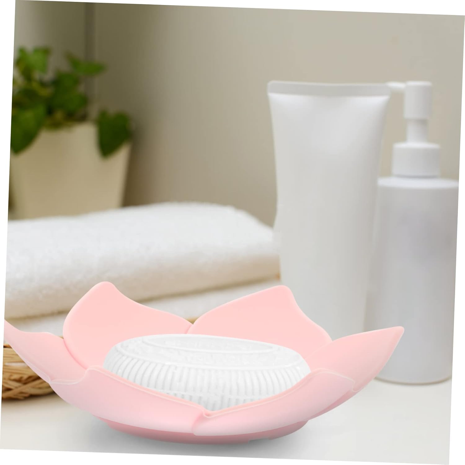 Garneck Silicone Soap Dish Flower-Shaped Self-Draining Elevator Bath Organizer