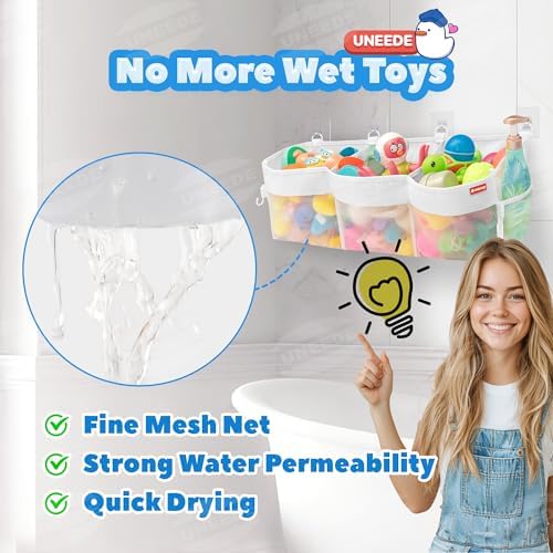UNEEDE 3 Compartment Bath Toy Storage Organizer