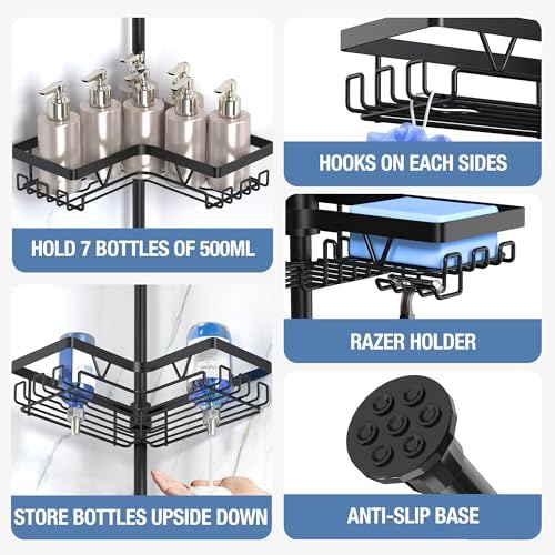 4-Tier Adjustable Corner Shower Caddy Bathtub Organizer