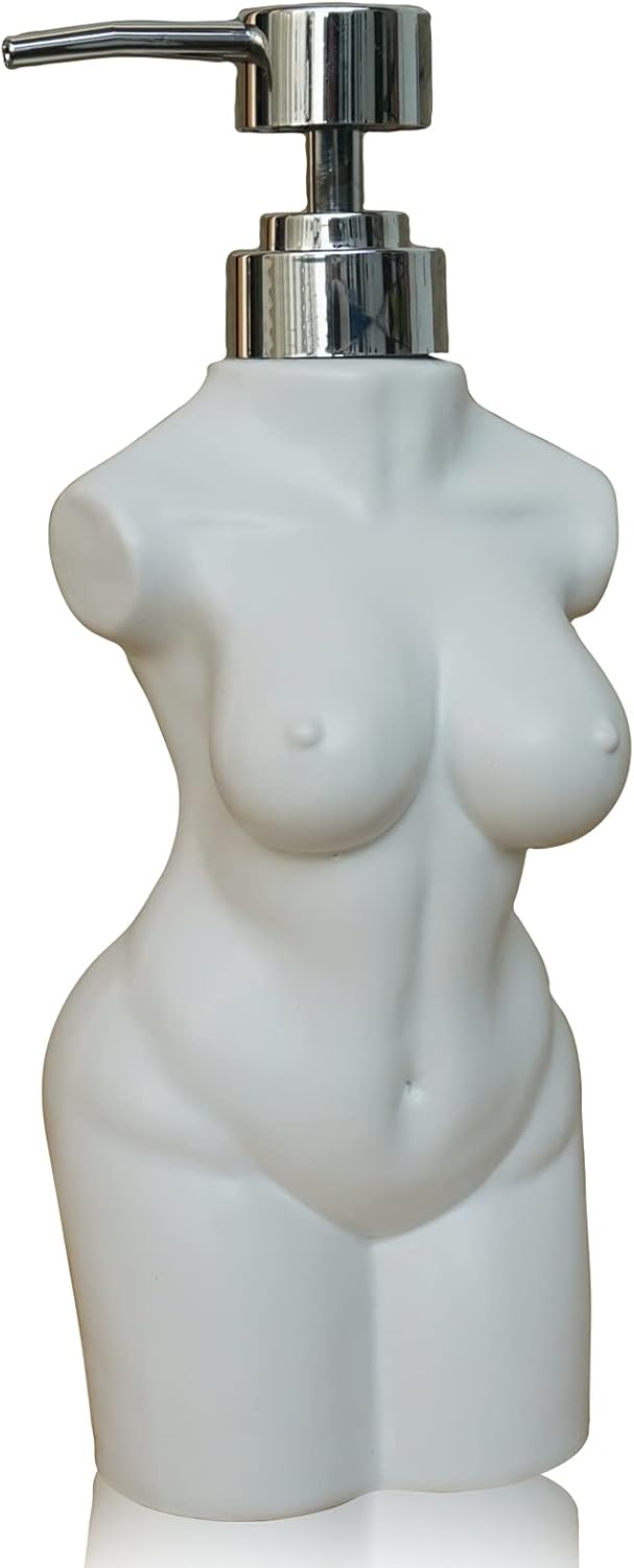 Ceramic Girl Soap Dispenser Refillable for Bathroom and Kitchen