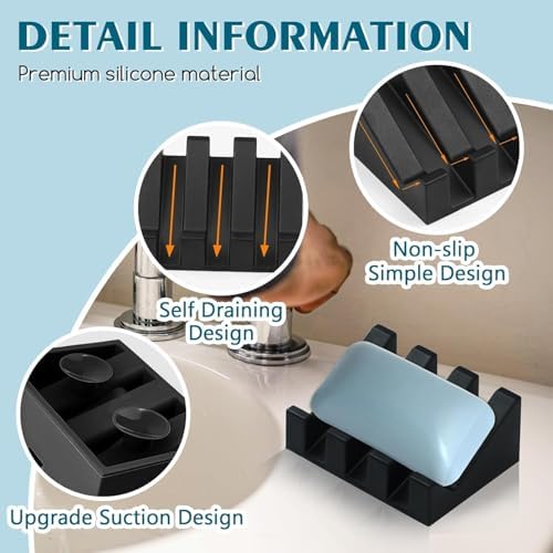 MRBULLOCK Amaza Silicone Soap Dish for Bar Soaps Self Draining Durable Black