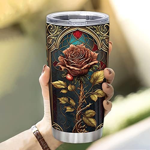 Personalized Rose-Printed Stainless Steel Tumbler