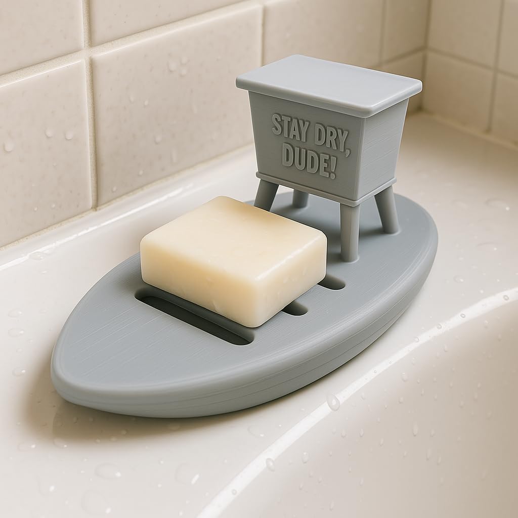 Whimsical Surfboard Soap Dish with Lifeguard Stand