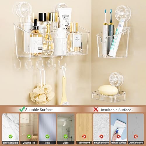 LUXEAR Shower Caddy Suction Cup 3 Pack Clear White