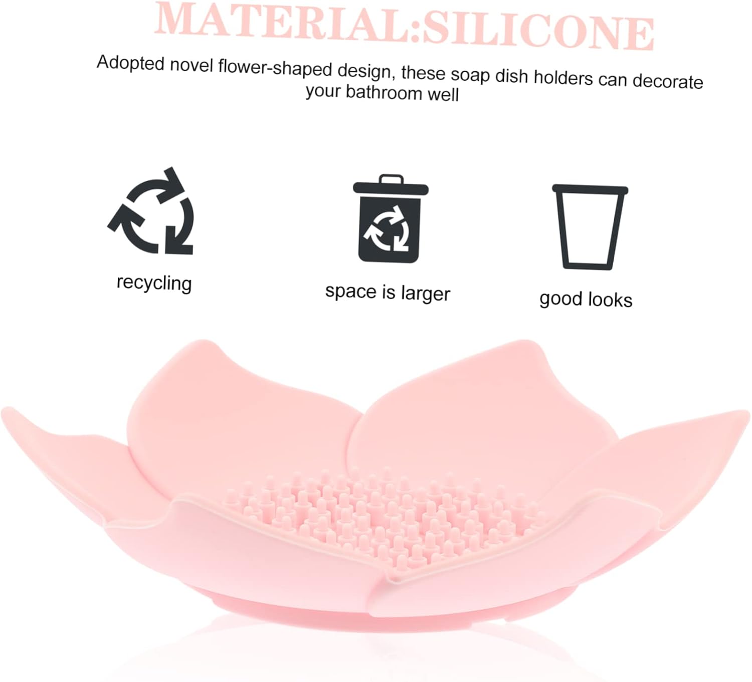 Cabilock 2pc Silicone Soap Dish Holder Pink Floral Bathroom Tray