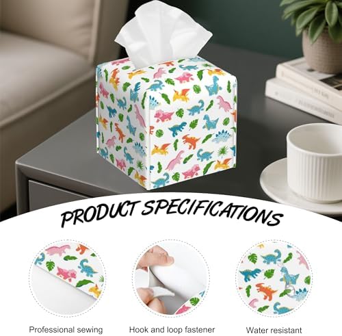 Cute Dino Tissue Box Holder compact waterproof premium PU leather