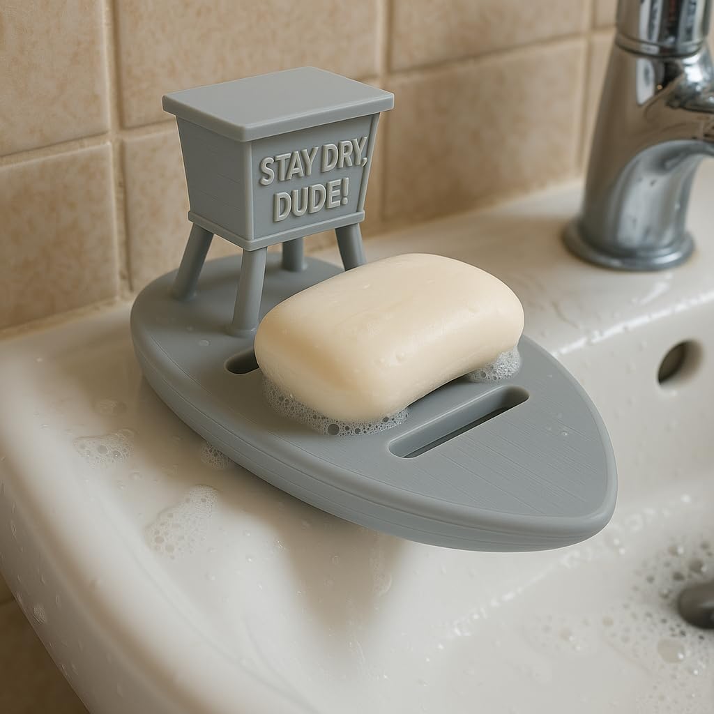 Whimsical Surfboard Soap Dish with Lifeguard Stand
