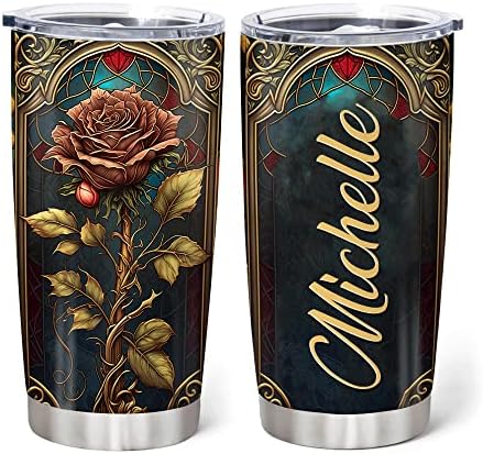 Personalized Rose-Printed Stainless Steel Tumbler