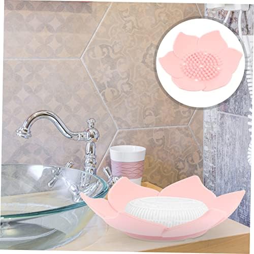 Cabilock 2pc Silicone Soap Dish Holder Pink Floral Bathroom Tray