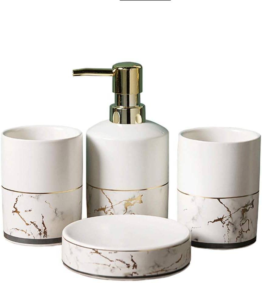 Elegant Marble Soap Dispenser Set - 4-Piece bathroom Set 300ml Capacity