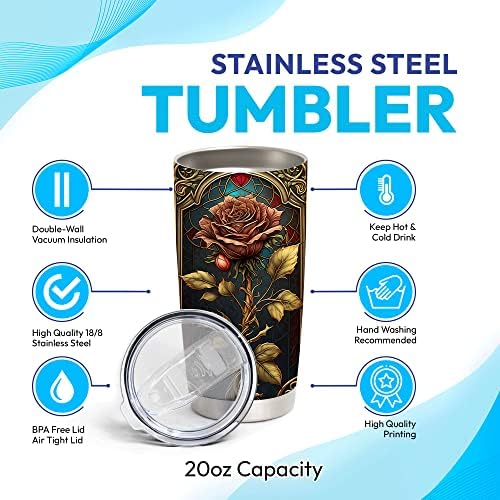 Personalized Rose-Printed Stainless Steel Tumbler