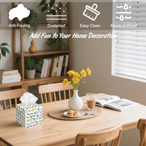 Cute Dino Tissue Box Holder compact waterproof premium PU leather