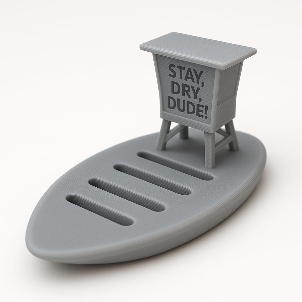 Whimsical Surfboard Soap Dish with Lifeguard Stand