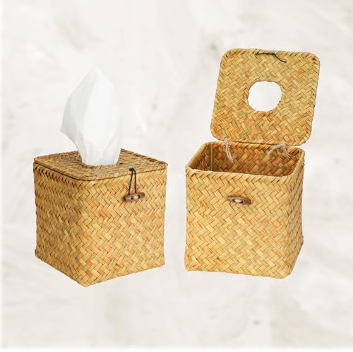 MoCHTERO Seagrass Tissue Box Cover - Square with Lid Orange