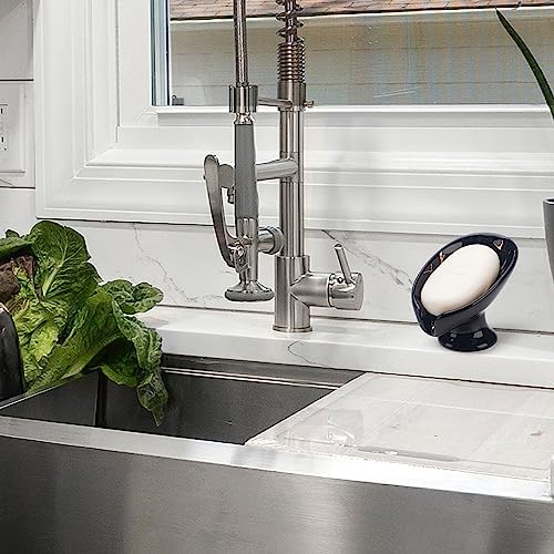 CERITA - Leaf-Shape Ceramic Soap Dish Self-Draining Modern Design Black