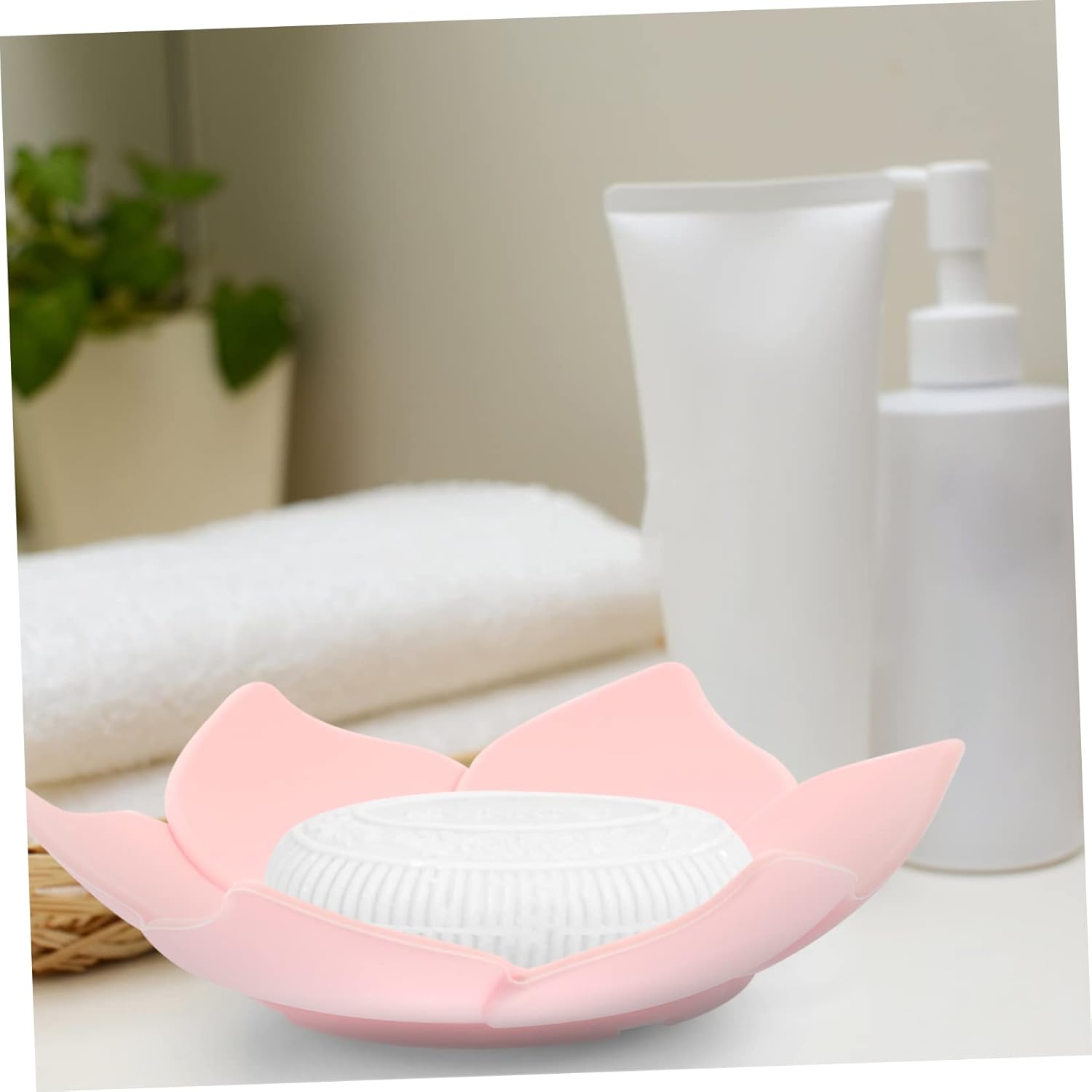 Ciieeo 2pcs Pink Flower Soap Dish with Non-Slip Base