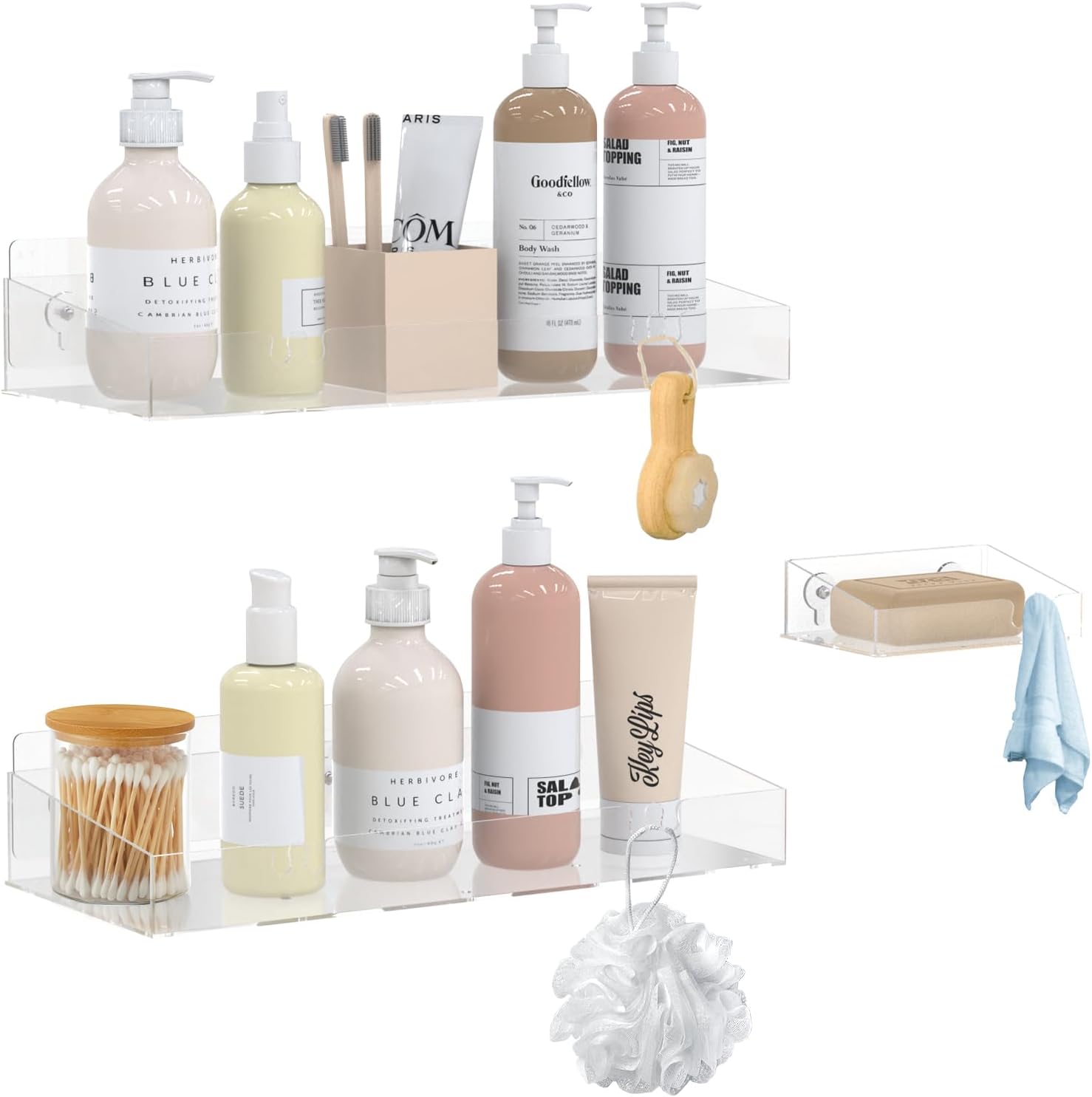 Durmmmur 3-Pack Acrylic Shower Caddy with Soap Dish and Hooks